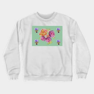 Shabby Chic Pink Roses on Green floral Pattern Crewneck Sweatshirt